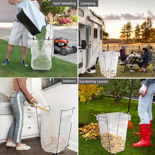 Garden Trash Bag Holder - Outdoor Leaf Bag Support Stand Multi-Use Metal Garbage Bag Holder Frame Holds 30-45 Gallons Bag for Leaves, Camping, Yard Weeding, Lawn Party