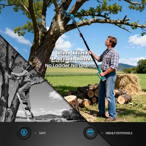 2-in-1 Cordless Pole Saw, 8-Inch Mini Chainsaw for Tree Trimming - color: Dark Blue, size: 8inch