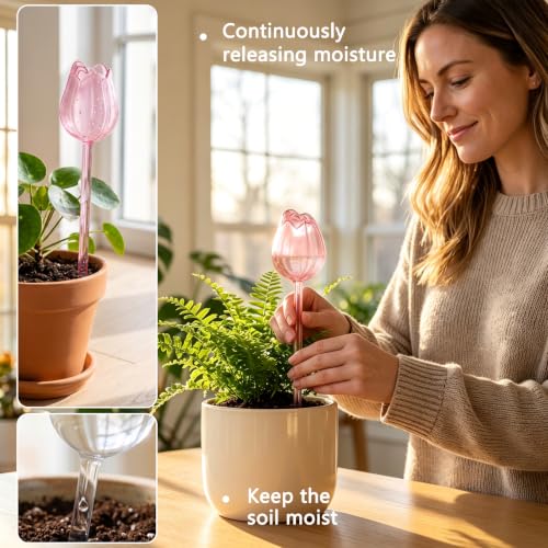 4Pcs Tulip Self Watering Globes Bulbs, 4Pcs Self Watering Globes Bird Shape, Self Water Globe for Indoor Outdoor Plants, Plastic Plant Self Waterer Insert, Plant Care, Water Conservation Device