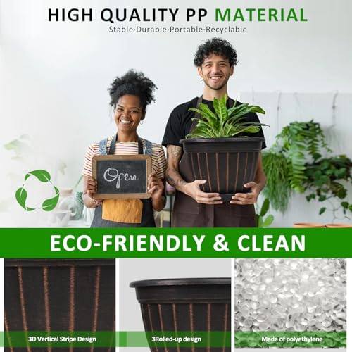 4 Pack 16 inch Plant Pots, Retro Vertical Stripe Flower Pots Outdoor - color: Black, size: 16 inch-4 pack