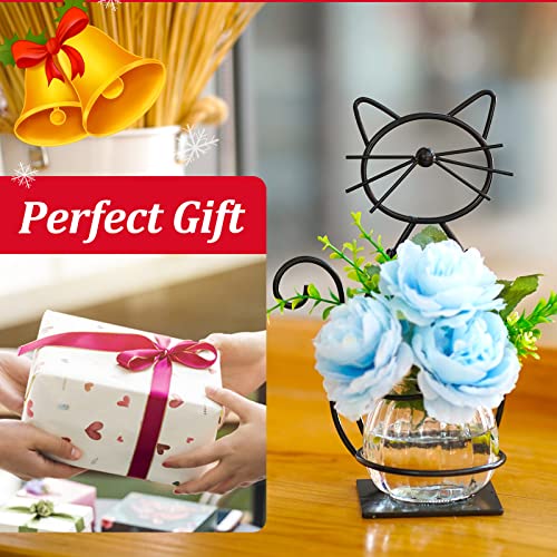 Desktop Cat Planter Propagation Station, Glass Vase Metal Stand - color: Cat