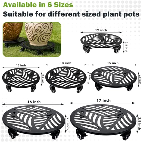 2 Packs Extra-large Metal Plant Caddy with Wheels 17 inches Heavy-Duty Iron Rolling Plant Stand with Casters Indoor Outdoor Wheeled Plant Roller Base Pot Movers Plant Dolly Coaster Trolley Black - size: 17"