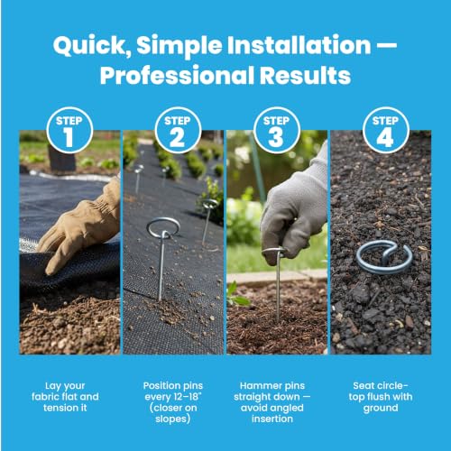 Super Geotextile Round Top Landscape Pins – 11 Gauge Heavy Duty 6 Inch Galvanized Steel Stakes for Landscape Fabric and Weed Barrier, 100 Pack - size: 100 Pcs x 6" - 11 Ga