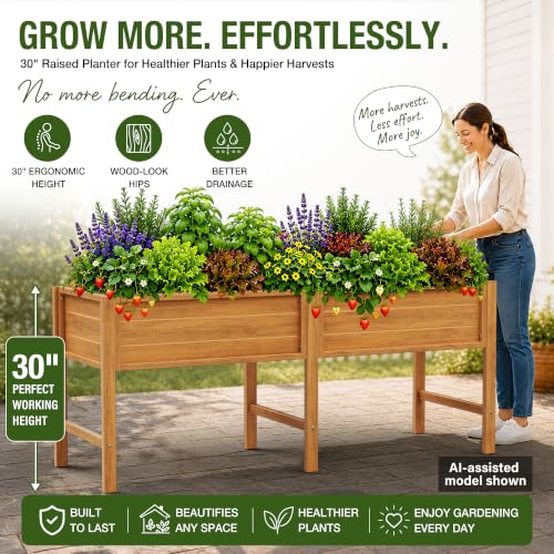 YEFU 72" Large Raised Garden Bed, Wood-Look HIPS 6ft Extra Large Bed, Teak - color: Teak, size: 72"×24"×30"