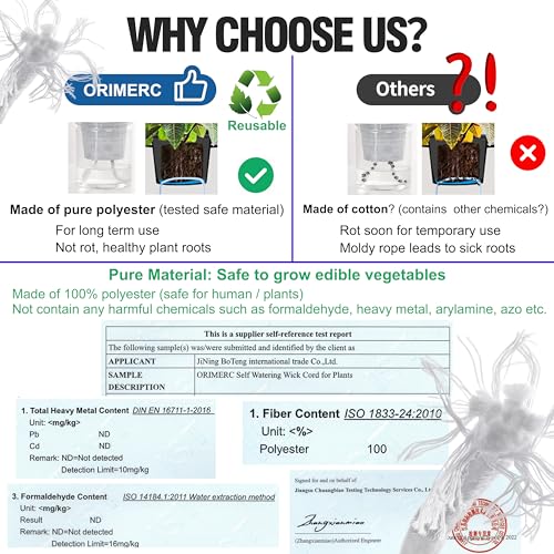 ORIMERC 50 Feet 1/4 Inch Self Watering Wick Cord, Wicking Rope for Plants Caring, Plant Wicks for Self Watering, Plant Wicks for Plants Bottom Watering Automatic Water System Device Tomatoes Vacation - size: 50 feet (1/4 inch)