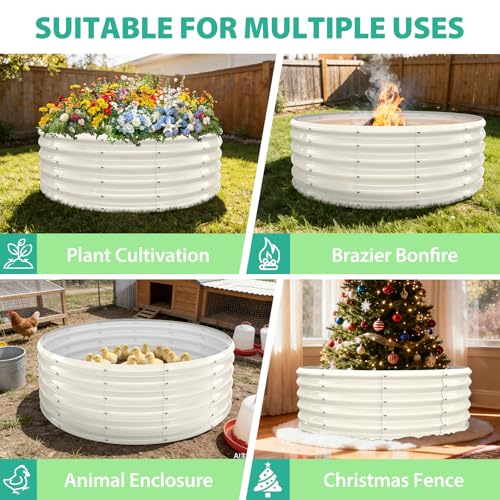 YSEJOMP 17" Tall 48" Diameter Round Raised Garden Bed Kits Outdoor White - color: Cream White, size: 48 Dia X 16.5 inches