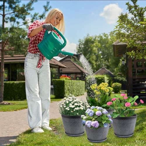 Quarut 4 Pack 6 Inch Flower Pots,Plastic Plant Pots with Drainage Hole&Tray - color: Gray, size: 6 Inch