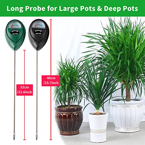 Extended Long Probe Soil Moisture Meter, 2 Pack Plant Water Meter Soil Meter Moisture Sensor Hygrometer for Indoor Outdoor Plant Care,No Battery Needed(Green + Black) - color: Green+Black-Longprobe-2Pack