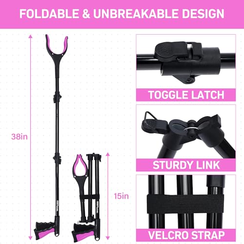 38" Extra Long Grabber Reacher Tool – 2 Pack Foldable Reacher Grabber Pickup Tools for Seniors, Disabled, Trash Pickup, and Hard-to-Reach Areas, Ergonomic Grip & Lightweight Design(Orange Pink) - color: Orange Pink
