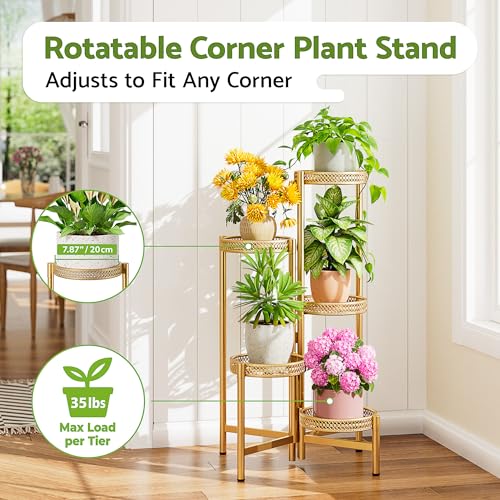 Gold Plant Stand Indoor Outdoor, Corner Metal Flower Pot Stands for Multiple Plants, 5 Tier Heavy Duty Plant Shelf for Patio Garden Balcony Living Room Bedroom - GoldWave - color: GoldWave, size: 5-tiers