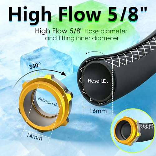 5/8 IN. × 5FT. Heavy Duty Rubber Garden Hose, High Flow 5/8" I.D. Brass Fitting No Memory Durable Heavy Duty Water Hose Leader Hose for Watering, Irrigation, Water Transfer Pump - color: Black, size: 5FT