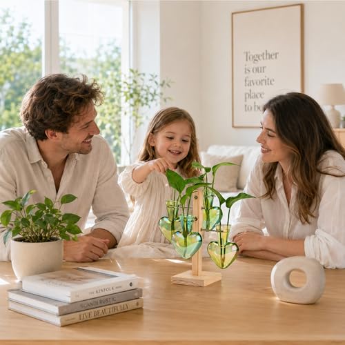Nacome Plant Terrarium Propagation Stations: Green Vase with Wooden Stand - color: Green