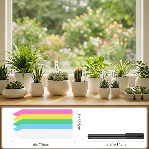Greaner Colorful 6 Inch Plant Markers, 200 Packs Plant Labels for Indoor, Plastic Garden Tags with Permanet Marking Pen for Outdoor Garden - color: Multicolored, size: 0.9x6 Inch-200 PCS