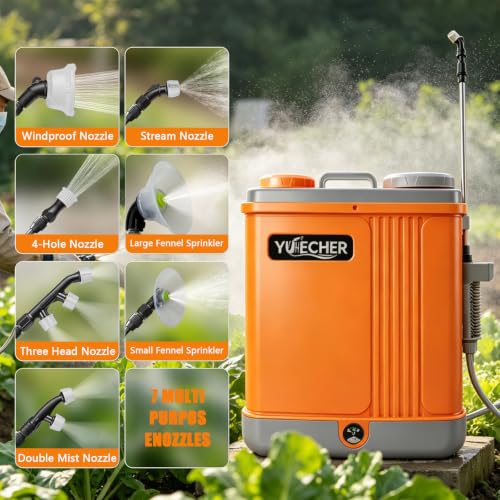 5.3 Gallon Battery Powered Backpack Sprayer, 100 PSI High Pressure 20L Electric Garden Sprayer with 12V Rechargeable Battery, Telescopic Stainless Steel Wand, 7 Multi-Functional Nozzles & Shield