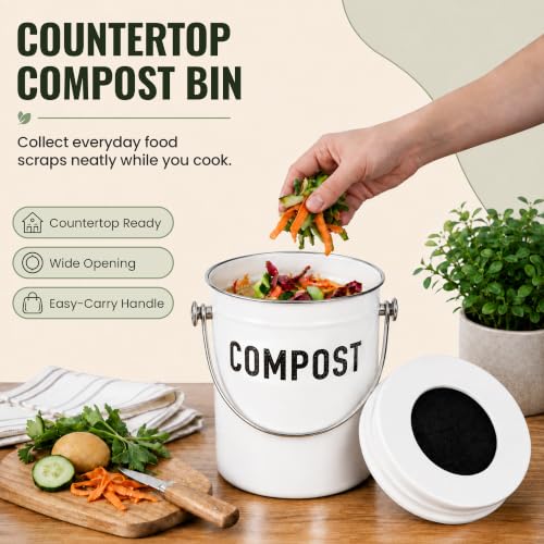 Epica Kitchen Compost Bin for Kitchen Countertops, 1.3 Galllon - White - color: White