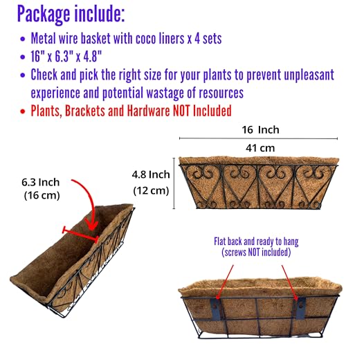 LaLaGreen Wall Planters for Plants (16 in, 4 Pack) Black Metal Flower Box - size: 16" (41cm)x4 Pack