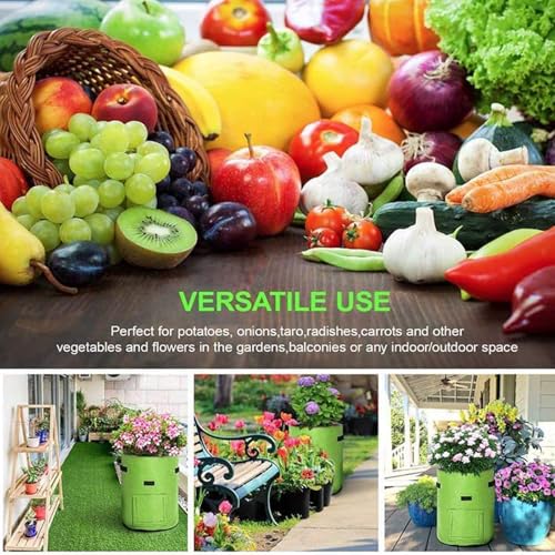 3 Pack of 10-Gallon Potato Planting Bags with Harvest Viewing Window, Thickened Breathable Non-Woven Planters with Handles - Ideal Fabric Planting Containers for Plant Potatoes (Khaki/Green/Black) - color: Khaki/Green/Black