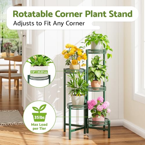 5-Tier Metal Plant Stand Indoor Outdoor, Corner Tall Plant Shelf for Multiple Plants, Foldable Plant Stand, Heavy Duty Flower Stand Holder for House Living Room Balcony Garden Patio -GreenFlower - color: GreenFlower, size: 5-tiers
