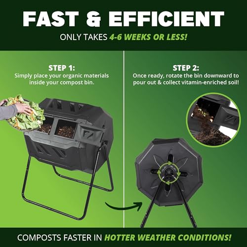Simply Bio 43-Gallon Outdoor Compost Tumbler Bin – BPA-Free Rotating Compost Bin for Garden, Kitchen and Yard Waste, Outdoor Compost Bin Tumbler, Dual Chamber, Black, Weather-Resistant - size: 43-Gallon