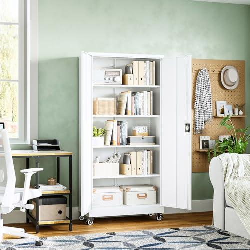 Letaya Metal Garage Storage Cabinets with Lock Door and Adjustable Shelves, Steel Tool Cabinets for Home,Office,Warehouse Organisieren (White, 74.41" H) - color: White, size: 16"D x 32"W x 74.41"H
