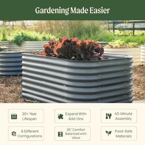 Vego garden 26" Extra Tall Raised Garden Bed Kits, 6 in 1 Modular Raised Planter Box for Vegetables Flowers Fruits Oval Metal Raised Garden Pearl White - color: Pearl White, size: 6 in 1