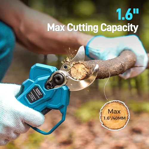 1.6" Electric Pruning Shears for Garden Tree Trimming with 2x4.0Ah Battery - color: Light Blue