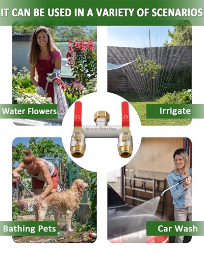 Hose Splitter 2 Way Heavy Duty, Brass Garden Hose Splitter - color: Red