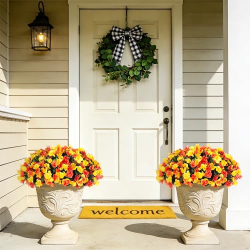 Artificial Fall Hanging Flowers with Basket for Outdoor UV Resistant - color: A-orange