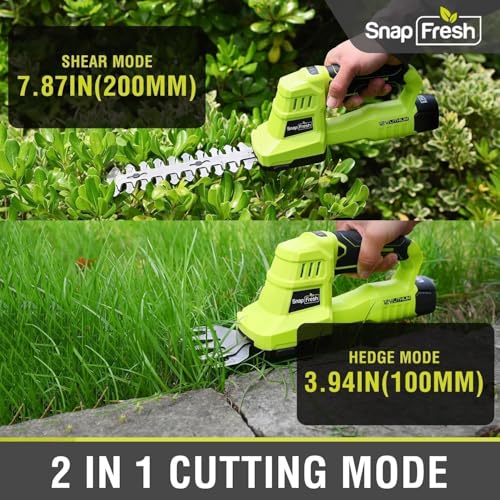 SnapFresh 12V Cordless Grass Shears & Hedge Trimmer, 2 in 1 Handheld Bush Trimmer & Grass Cutter with 2.0Ah Battery & Charger Included, Lightweight Electric Shrubbery Trimmer for Garden & Lawn - color: Olive