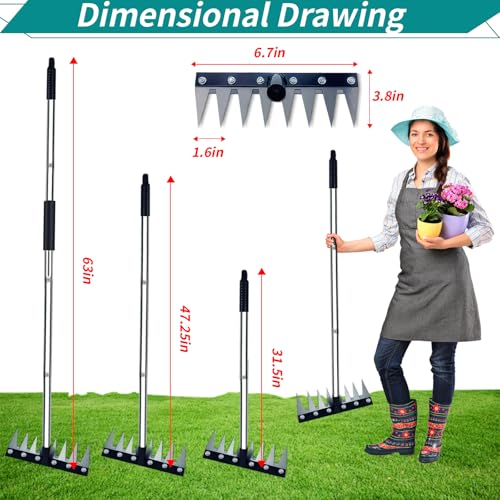 Upgraded 8 Tines Stainless Steel Weeding Tool, Thickened Version Manual Weeder Rake, Weeder Rakes with Adjustable Length Handle(31"-63") for Weeding Loosen The Soil and Collect Fallen