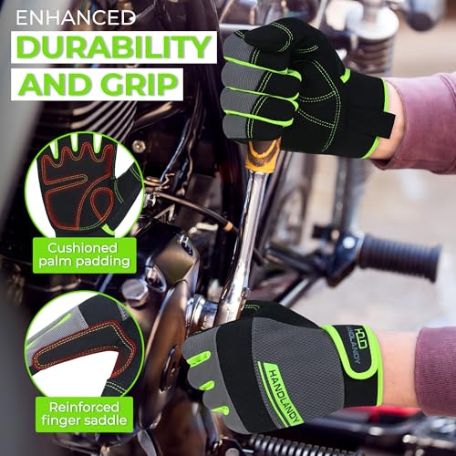 HANDLANDY Work Gloves Mens & Women, Utility Safety Mechanic Working Gloves Touch Screen, Flexible Breathable Yard Work Gloves (Extra Large, Green) - color: Green (1 Pair), size: X-Large
