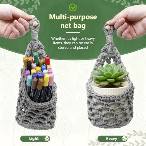 Macrame Wall Plant Hanger, Hanging Planter Basket Holder, Wall Planters for Indoor Plants, for Up to 4 Inch Pot (Grey, 4-Inch) - color: Gray, size: Small – Fits Pot Bottom ≤4"