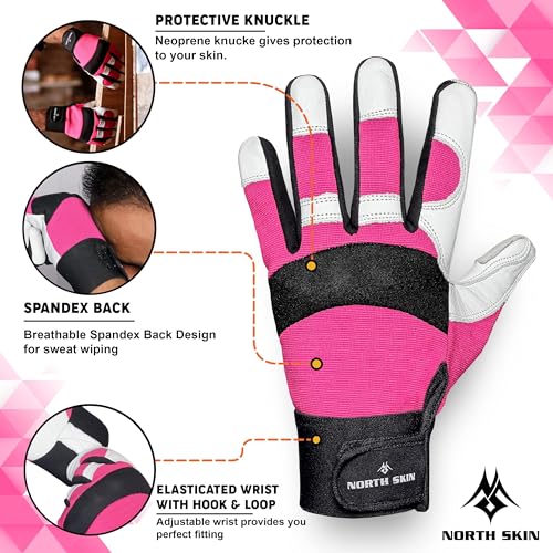 Gardening Thorn-Proof Working Gloves with Touch Screen Support, Thick Leather, Heavy-Duty Safety Gloves for Garden - color: Pink, size: X-Large
