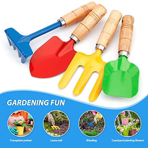 Anzmtosn Kids Metal Garden Tool Set Sand Toy, Rake, Spade, Hoe and Leaf Rake, Beach Shovels Scoop Toy, Essential Toddler Sandbox Kit Beach Gear Accessories Outdoor Gardening, 4 Pack - style: Multi