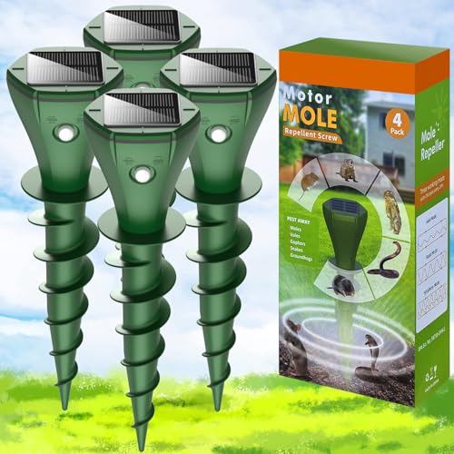 Solar Pest Repeller Stakes (4 Pack) – Outdoor Garden and Lawn Ground Stakes Rodent Deterrent for Moles, Gophers, Snakes and Burrowing Pests