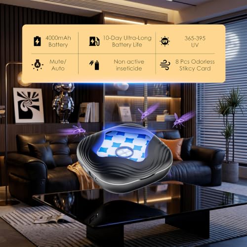 Flying Trap Insect, 2 in 1 Portable Fruit Fly Trap 4000 mAh, 2 Trap Black and 8 Glue Cards, Fruit Fly Traps for Gnat, Moth, Mosquito, Suitable for Home, Outside,Patio,Backyard,Camping - color: Black, size: 2 Device 8 Glue Cards