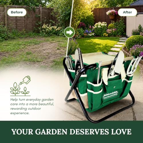 GardenHOME 7-Piece Garden Tool Set with Folding Stool & Storage Tote - style: 7piece