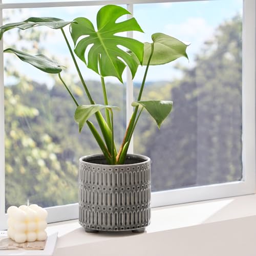 STHIE 5 Inch Ceramic Planters for Indoor Plants, Gray Snake Plant Pots - color: Reactive Glaze Grey