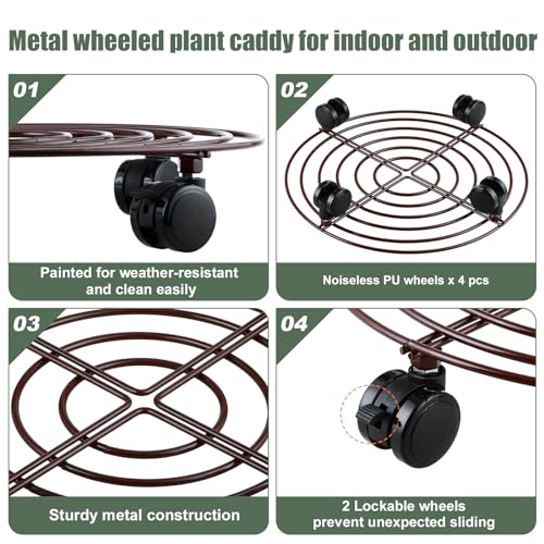 6 Packs 15.8 Inches Metal Plant Caddy with Wheels Extra-large Rolling Plant Stands Heavy-duty Wrought Iron Plant Roller Base Pot Movers Indoor Outdoor Plant Dolly Trolley Planter Tray Coaster - color: Bronze, size: 15.8 inches