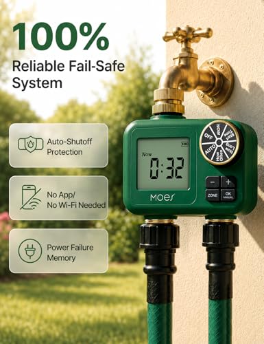 MOES 2-Zone Water Timer for Garden Lawn Hose, Brass 3/4 Inlet & Outlets - size: 2 Zones
