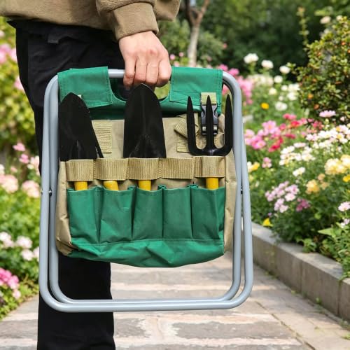 Folding Gardening Stool with Heavy-Duty Oxford Cloth and Garden Tool Kit