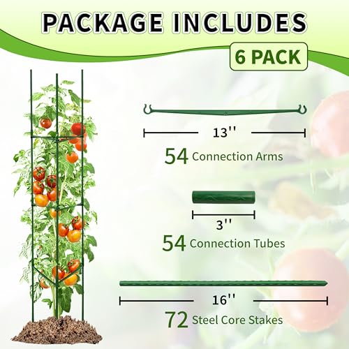 TCBWFY 6-Pack 63-Inch Adjustable Tomato Cages, Heavy-Duty Metal Plant Support Trellis for Garden and Pots, DIY Tomato Stakes, Height Adjustable 16 to 378 Inches - size: 63"-6pcs