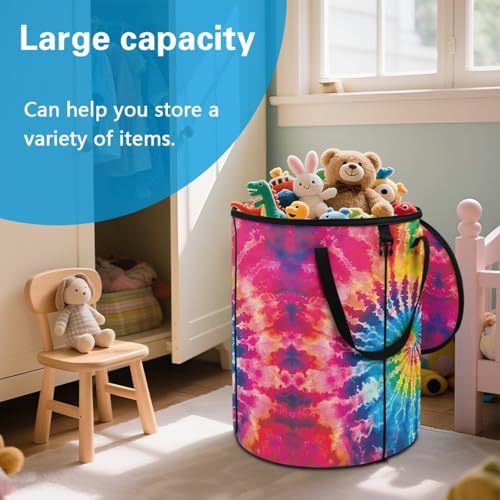 BIGCARJOB Tie Dye Collapsible Trash Can Camping Gargabe Bin Rainbow Trash Can Large Capacity Pop Up Garden Bag Storage for Travelers Camper Trailer - color: Rainbow Tie Dye