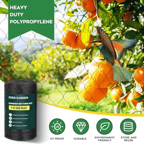 FEED GARDEN Deer Fence Netting Garden Netting Bird Netting - 7x100ft UV-Protected Garden Fence for Plant with 3/4" Fine Mesh - Includes 10 Stakes & 50 Zip Ties for Easy Installation - color: Black, size: 7 x 100 Feet