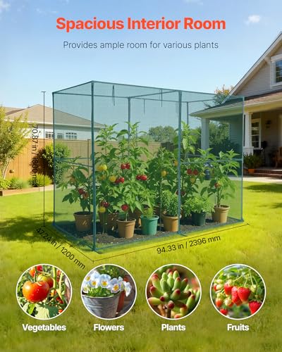 VEVOR Crop Cage, 7.8 x 3.9 x 5.9 ft Plant Protection Tent with Zippered Door, Wind-Resistant Tall Crop Cage, Easy to Install, Outdoor Raised Bed Cover, Tomato Plant Netting for Garden Patio Lawn - style: 7.8 x 3.9 x 5.9Ft-Square