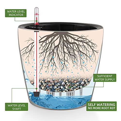 Dexceder 9x8 Self Watering Planter (Smoky Gray Matte) - color: Smoky Gray, size: 9x8