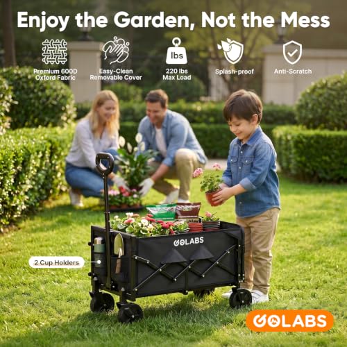 Golabs WA1 Collapsible Folding Wagon Cart, Max 220lb Load, Expands to 100L - color: Wa1 Black