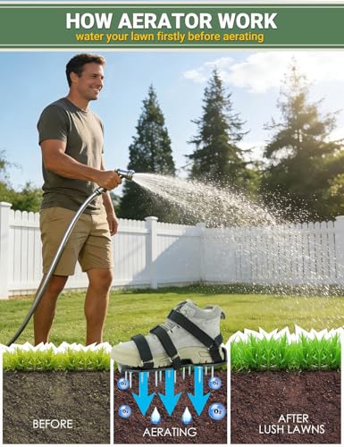Lawn Aerator Shoes, Soil Aerator Grass Tool with Dual Hook & Loop Straps - color: Black&Silver