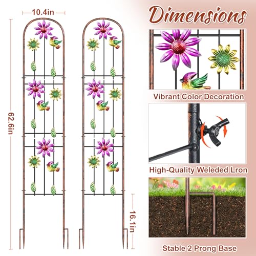 Metal GardenTrellis, Arched Fence Trellis Plant Support Trellises, Supporting Plants Outdoor Decoration for Climbing Plants Lawn Yard Patio Backyard Wall Brackets (Bird+Pink Flower) - style: Bird+Pink Flower