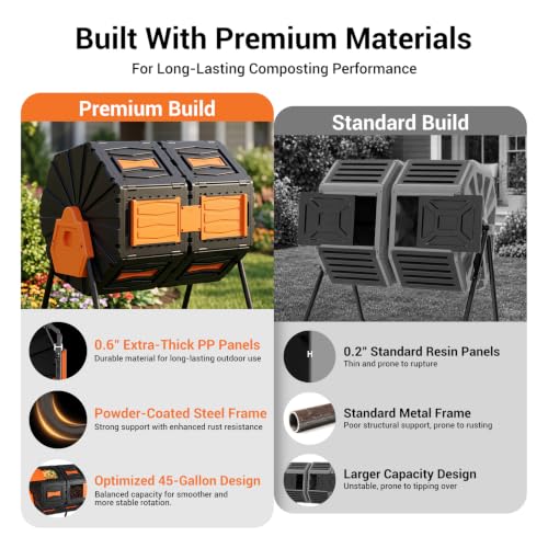Marcytop Compost Tumbler, Easy Assemble & Efficient Outdoor Compost Bin, 45 Gallon/170 Liter Large Dual Chamber Rotating Composter for Garden, Kitchen, and Yard Waste, Orange Door - color: Orange